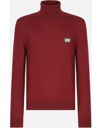 Dolce & Gabbana - Wool Turtle-Neck Sweater With Branded Tag - Lyst