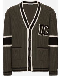 Dolce & Gabbana - Wool Fisherman's Rib-Knit Cardigan With Dg Logo Patch - Lyst