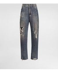 Dolce & Gabbana - Denim Trousers With Rhinestones - Lyst