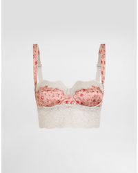 Dolce & Gabbana - Small Rose-Print Satin And Lace Balconette - Lyst
