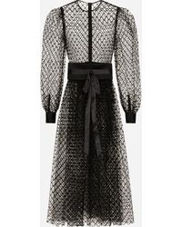 Dolce & Gabbana - ウールクレープ ベルト付き メッシュ ロンゲットドレス - Lyst