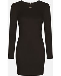 Dolce & Gabbana - Short Milano Rib Dress With Dg Logo - Lyst