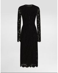 Dolce & Gabbana - Flared Calf-Length Floral Lace Dress With Contrasting Lining - Lyst