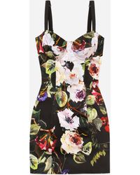 Dolce & Gabbana - Short Satin Corset Dress With Rose Garden - Lyst