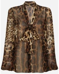 Dolce & Gabbana - Leopard-Print Chiffon Pussy-Bow Shirt - Lyst