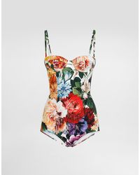 Dolce & Gabbana - Einteiliger Gepolsterter Balconette-Badeanzug Mit Blumenprint - Lyst