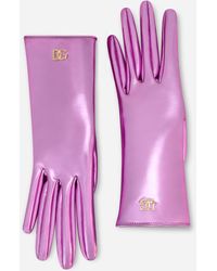 Dolce & Gabbana Handschuhe aus Metallic-Nappaleder mit DG-Logo - Pink