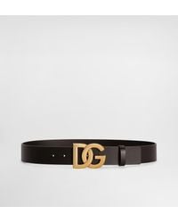 Dolce & Gabbana - Lux Leather Belt With Crossover Dg Logo Buckle - Lyst