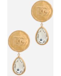 Dolce & Gabbana - Ohrringe Mit Dg-Logomünze Und Strass-Anhänger - Lyst