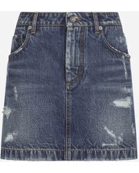 Dolce & Gabbana - Distressed Denim Miniskirt - Lyst