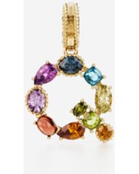 Dolce & Gabbana Charm Q Rainbow alphabet in oro giallo 18kt con gemme multicolore - Bianco