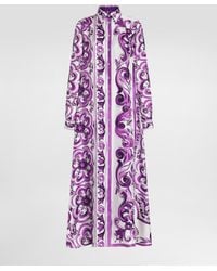 Dolce & Gabbana - Majolica-Print Long Twill Shirt Dress - Lyst