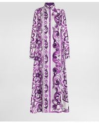 Dolce & Gabbana - Majolica-Print Long Twill Shirt Dress - Lyst