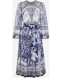Dolce & Gabbana - Majolica Print Chiffon Midi Dress - Lyst