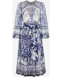 Dolce & Gabbana - Robe Midi En Mousseline À Imprimé Majoliques - Lyst