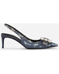 Dolce & Gabbana - Slingback Aus Patchwork-Denim Mit Strassschnalle - Lyst