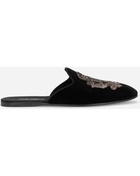 Dolce & Gabbana - Velvet slippers with coat of arms embroidery - Lyst