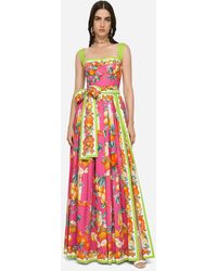 Dolce & Gabbana Mädchen Kleidung Kleider Bedruckte Kleider Kleider Langes Kleid aus Popeline Majolika-Print female 3 