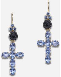 Dolce & Gabbana Family Yellow Gold Earrings With Rose And Cross Pendant - Metallic
