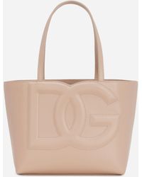 Dolce & Gabbana Small Calfskin Dg Logo Shopper - Natural