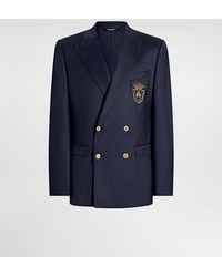 Dolce & Gabbana - Double-Breasted Wool Jacket With Patch - Lyst
