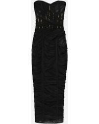 Dolce & Gabbana - Tulle Calf-Length Corset Dress With Draping - Lyst