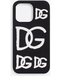 Dolce & Gabbana Coque pour iPhone 13 Pro Max en caoutchouc à logo - Noir