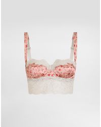 Dolce & Gabbana - Small Rose-Print Satin And Lace Balconette - Lyst