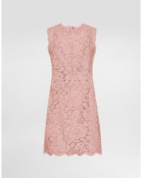 Dolce & Gabbana - Sleeveless Floral Lace A-Line Dress With Dg Logo - Lyst