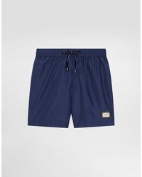 Dolce & Gabbana - Mid-length Swim Trunks With Branded Plate - Lyst