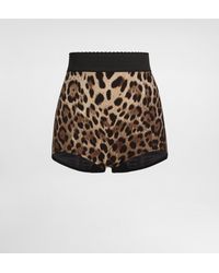 Dolce & Gabbana - High-Waisted Charmeuse Panties With Leopard Print - Lyst
