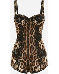 Dolce & Gabbana - Leopard-Print Silk Balconette Bodysuit - Lyst