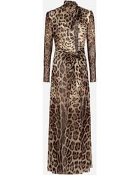 Dolce & Gabbana - Georgette Dress With Leopard Print And Tie Details - Lyst