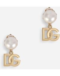 Dolce & Gabbana - Clip-on Earrings With Pearls And Dg Logo Pendants - Lyst