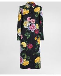 Dolce & Gabbana - Abrigo De Brocado Con Botonadura Recta Y Estampado De Peonías Y Rosas - Lyst