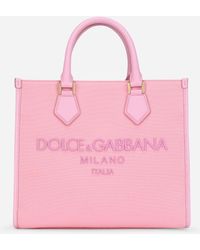 Dolce & Gabbana Canvas Shopper With Embroidered Logo - Pink