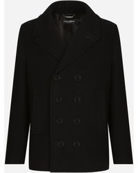 Dolce & Gabbana - Double-breasted Wool Pea Coat With Branded Tag - Lyst