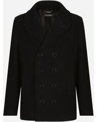 Dolce & Gabbana - Double-breasted Wool Pea Coat With Branded Tag - Lyst