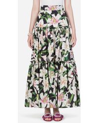 Dolce & Gabbana Falda Larga De Popelina Con Estampado De Lirios - Multicolor