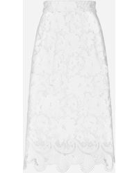 Dolce & Gabbana - Cotton Midi Skirt With Floral Openwork Detailing - Lyst
