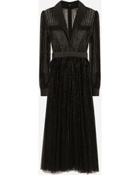 Dolce & Gabbana - Calf-Length Tulle Tuxedo Shirt Dress With Sequin Embellishment - Lyst
