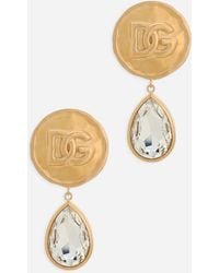 Dolce & Gabbana - Pendientes Con Moneda Del Logotipo Y Colgantes De Strass - Lyst
