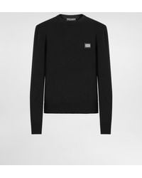 Dolce & Gabbana - Wool Round-Neck Sweater With Branded Tag - Lyst