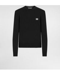 Dolce & Gabbana - Rundhalspullover Aus Wolle Mit Logoplakette - Lyst
