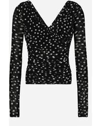 Dolce & Gabbana - Top Décolleté Croisé En Tulle Avec À Pois - Lyst