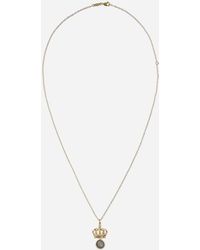 Dolce & Gabbana Necklace With Crown Pendant Set With Rubies And Sapphires - Metallic