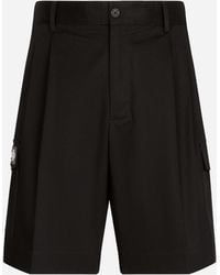Dolce & Gabbana - Stretch Cotton Gabardine Cargo Shorts With Branded Tag - Lyst