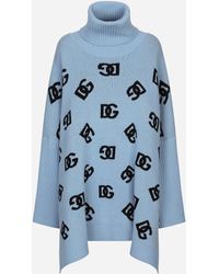 Dolce & Gabbana - Poncho Mit Hohem Kragen Aus Wolle Mit Dg-Intarsienlogo - Lyst