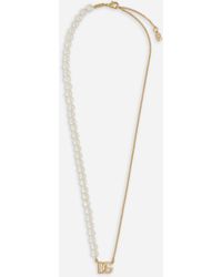 Dolce & Gabbana Collier avec perles et logo DG - Blanc