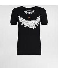 Dolce & Gabbana - T-Shirt Aus Jersey Mit Details Aus Spitze Und Dg-Logo - Lyst